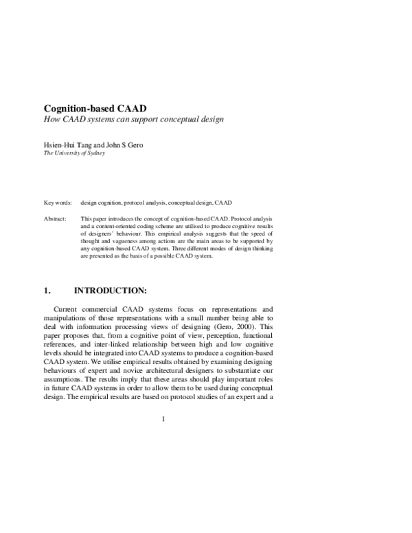 (PDF) Cognition-based CAAD. How CAAD systems can support conceptual design