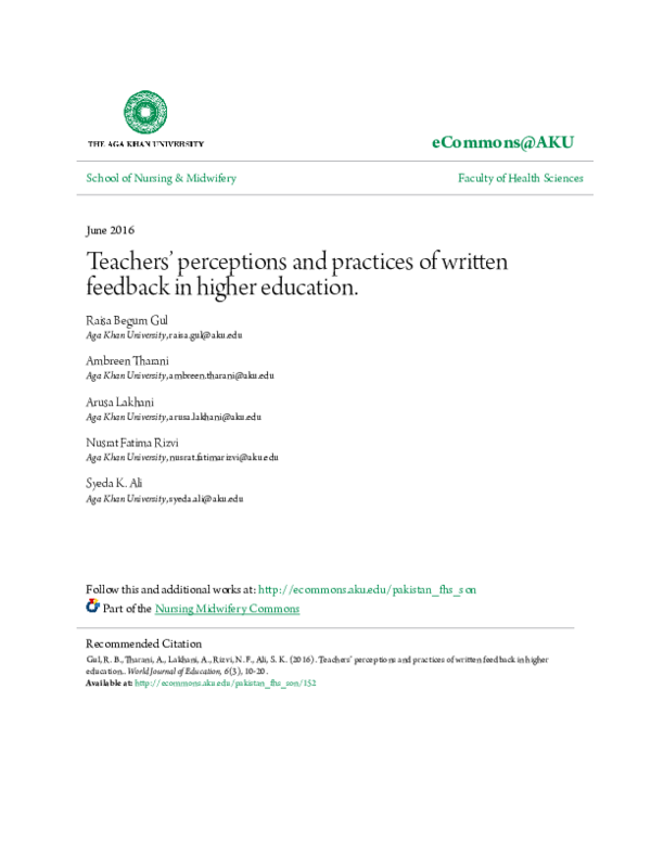 (PDF) Teachers’ Perceptions and Practices of Written Feedback in Higher ...