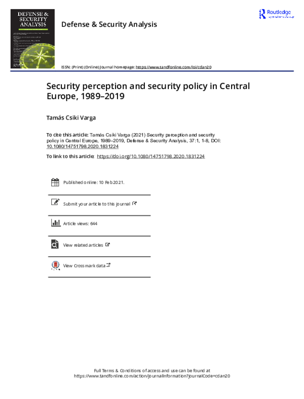 (PDF) Security perception and security policy in Central Europe, 1989–2019