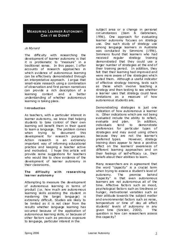 (PDF) Measuring Learner Autonomy: Can It Be Done?