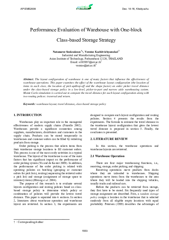 (PDF) Performance Evaluation of Warehouse with One-block Class-based ...