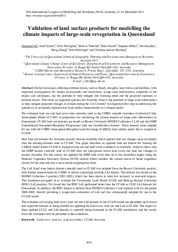 (PDF) Validation of land surface products for modelling the climate ...