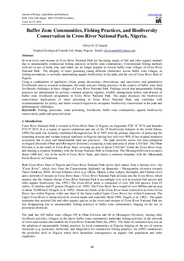 (PDF) Buffer Zone Communities, Fishing Practices, and Biodiversity Conservation in Cross River