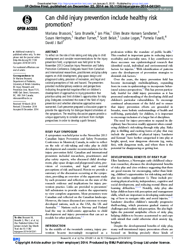 (PDF) Can child injury prevention include healthy risk promotion?