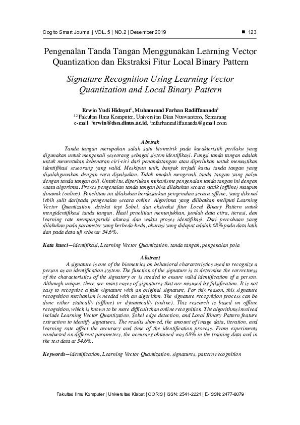 (PDF) Pengenalan Tanda Tangan Menggunakan Learning Vector Quantization ...