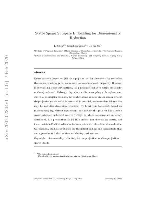 (PDF) Stable sparse subspace embedding for dimensionality reduction