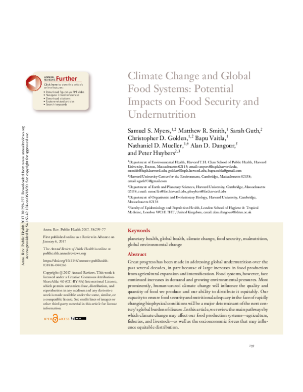 (PDF) Climate Change and Global Food Systems: Potential Impacts on Food ...