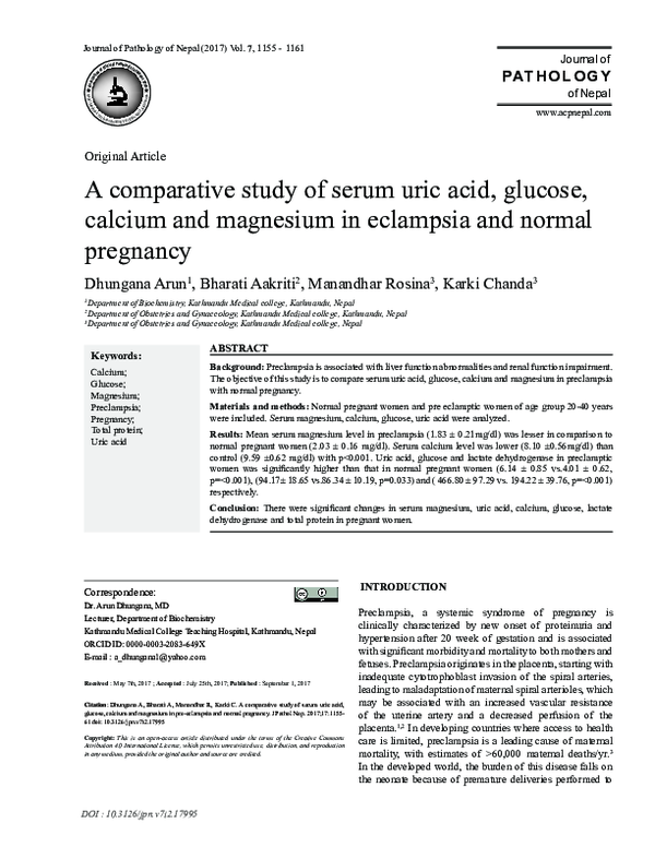 (PDF) A comparative study of serum uric acid, glucose, calcium and ...