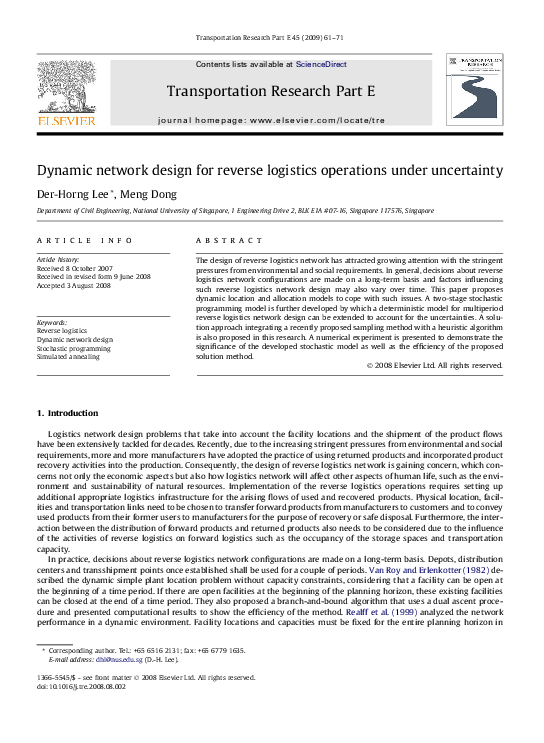 (PDF) Dynamic network design for reverse logistics operations under ...