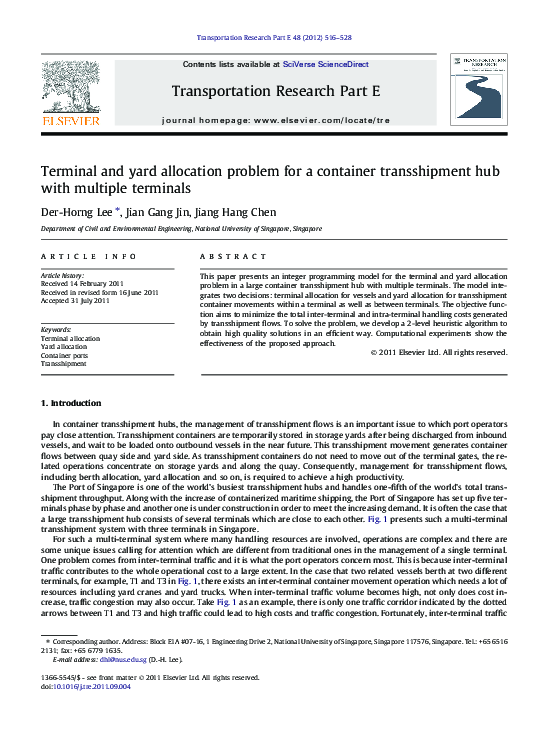 (PDF) Terminal and yard allocation problem for a container ...
