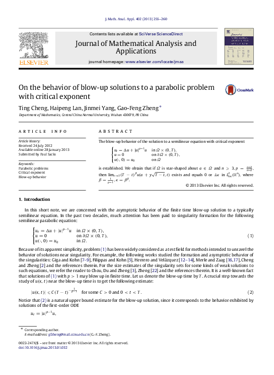 (PDF) On the behavior of blow-up solutions to a parabolic problem with ...