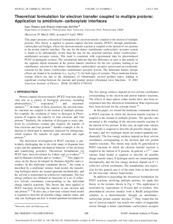(PDF) Theoretical formulation for electron transfer coupled to multiple ...