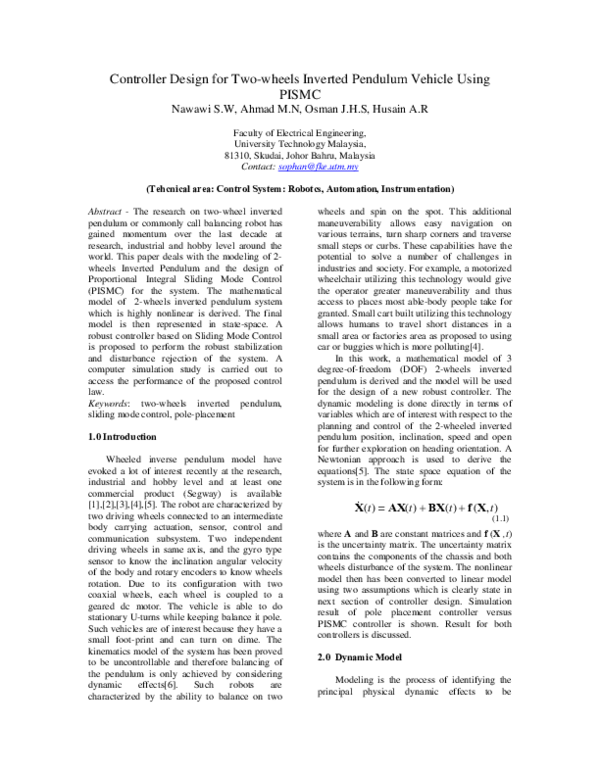(PDF) Controller design for two wheels inverted pendulum mobile robot ...