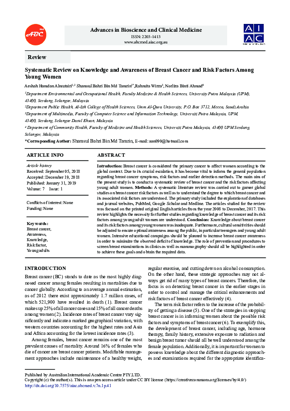 (PDF) Systematic Review on Knowledge and Awareness of Breast Cancer and ...