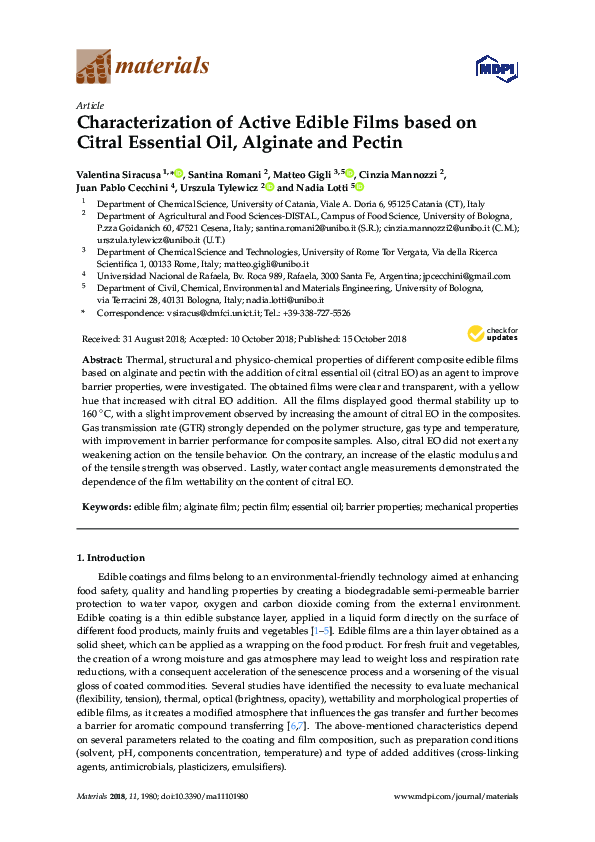 (PDF) Characterization of Active Edible Films based on Citral Essential ...