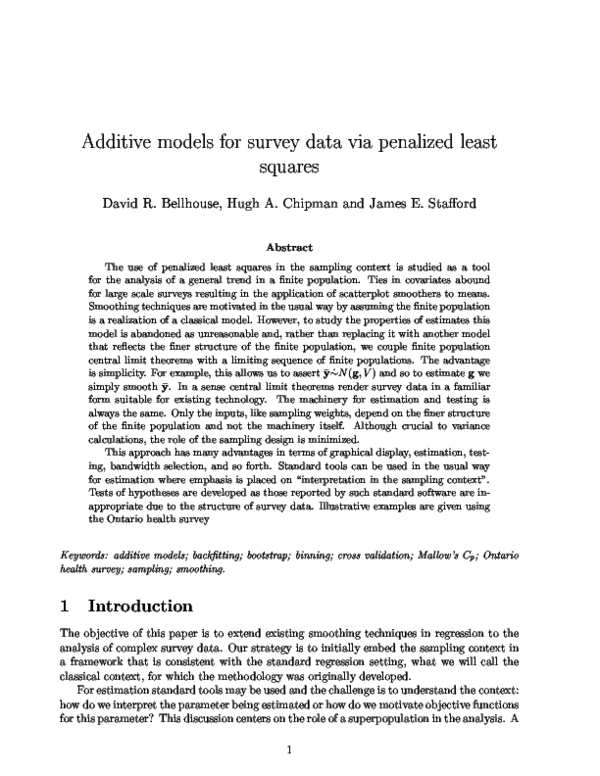 (PDF) Additive Models for Survey Data Via Penalized Least Squares