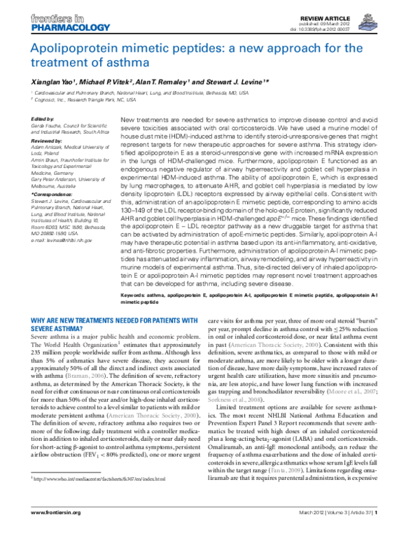 (PDF) Apolipoprotein Mimetic Peptides: A New Approach for the Treatment ...