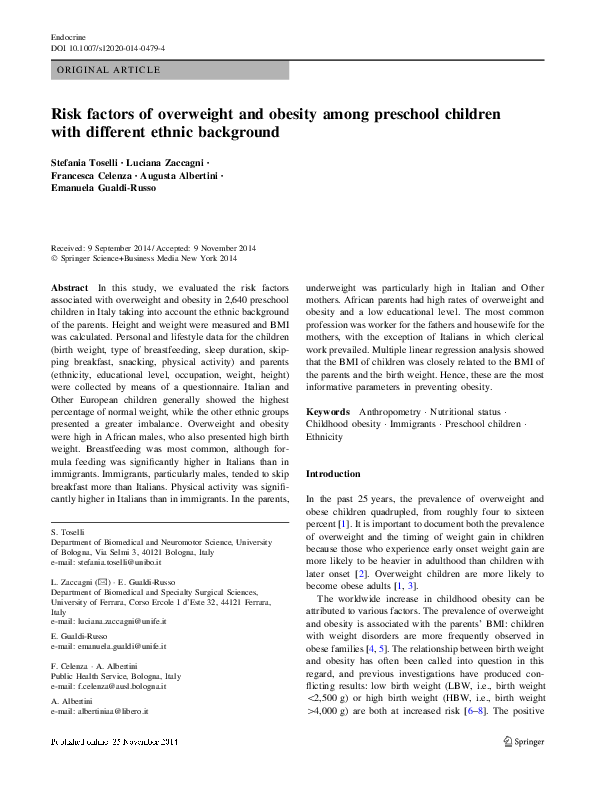 (PDF) Risk factors of overweight and obesity among preschool children ...
