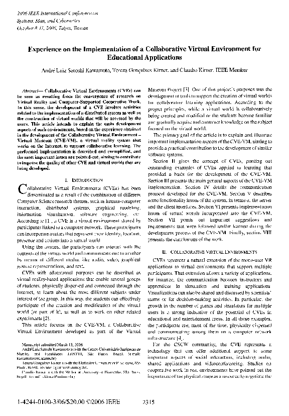 (PDF) Experience on the Implementation of a Collaborative Virtual ...