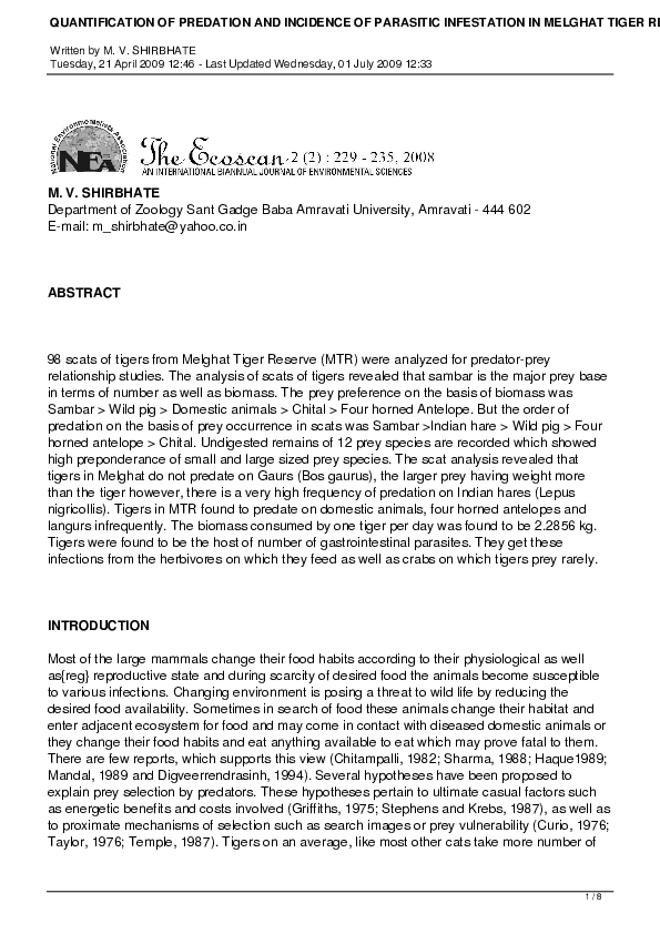 (PDF) Quantification of Predation and Incidence of Parasitic ...