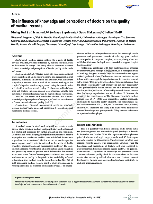 (PDF) The influence of knowledge and perceptions of doctors on the ...