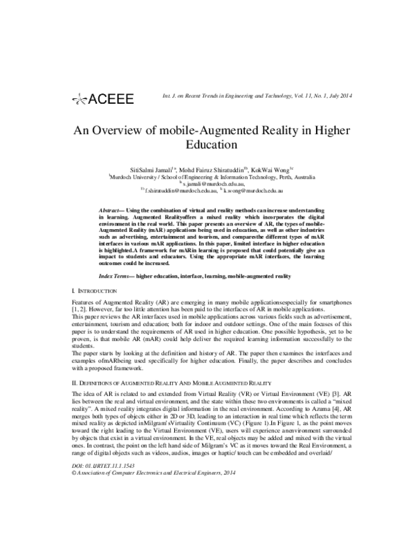(PDF) An Overview of mobile-Augmented Reality in Higher Education