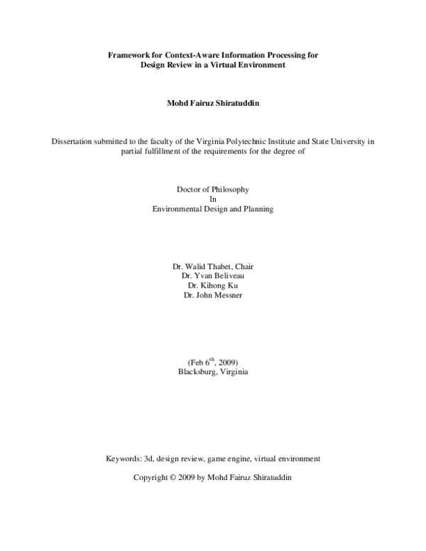 (PDF) A framework for design review in a virtual environment: Using ...