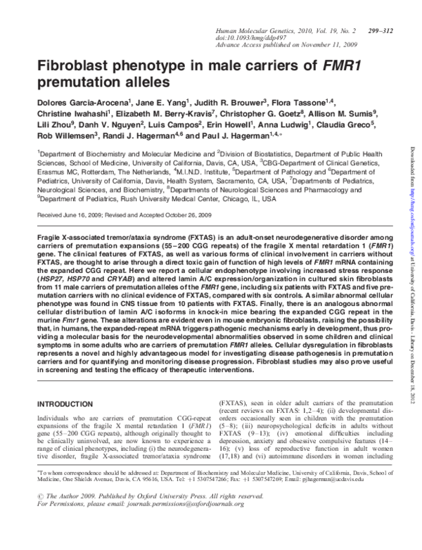 (PDF) Fibroblast phenotype in male carriers of FMR1 premutation alleles