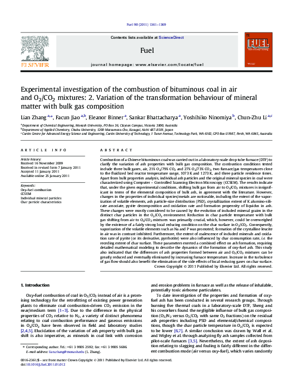 (PDF) Experimental Investigation of the Combustion of Bituminous Coal ...