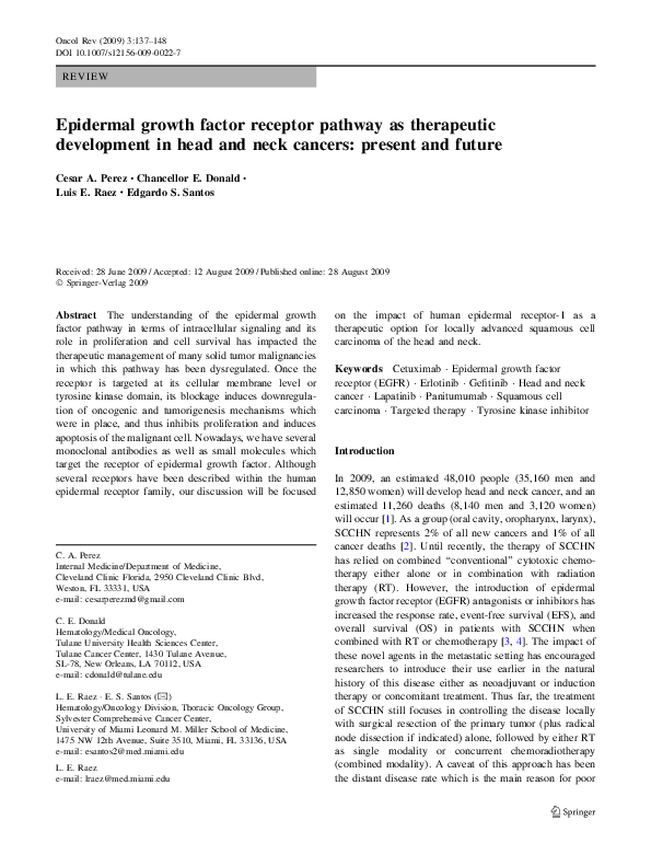 (PDF) Epidermal growth factor receptor pathway as therapeutic ...