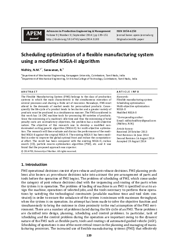 (PDF) Scheduling optimization of a flexible manufacturing system using ...