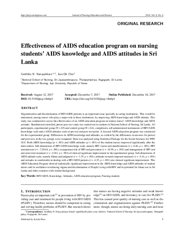 (PDF) Effectiveness of AIDS education program on nursing students’ AIDS ...