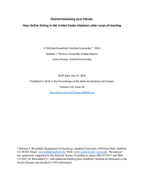 (PDF) Disintermediating your friends: How online dating in the United ...