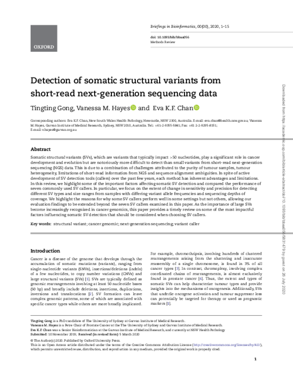 (PDF) Detection of somatic structural variants from short-read next ...