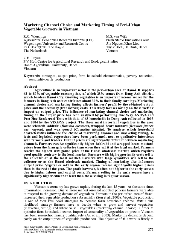 (PDF) Marketing Channel Choice and Marketing Timing of Peri-Urban ...