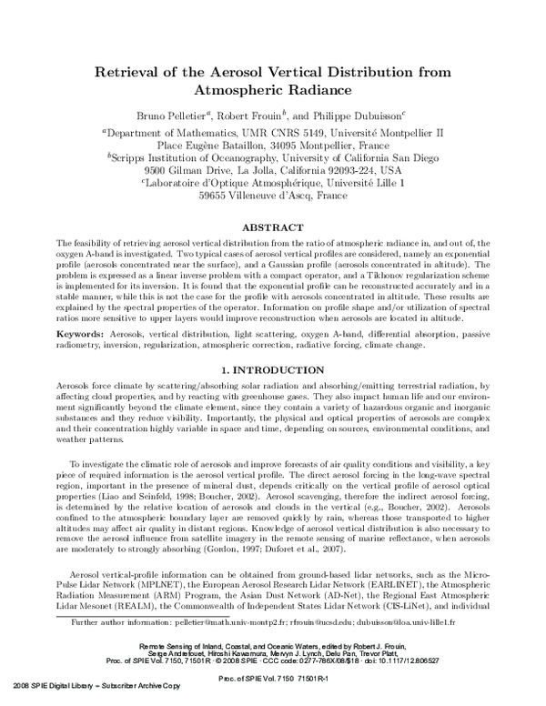 (PDF) Retrieval of the aerosol vertical distribution from atmospheric ...