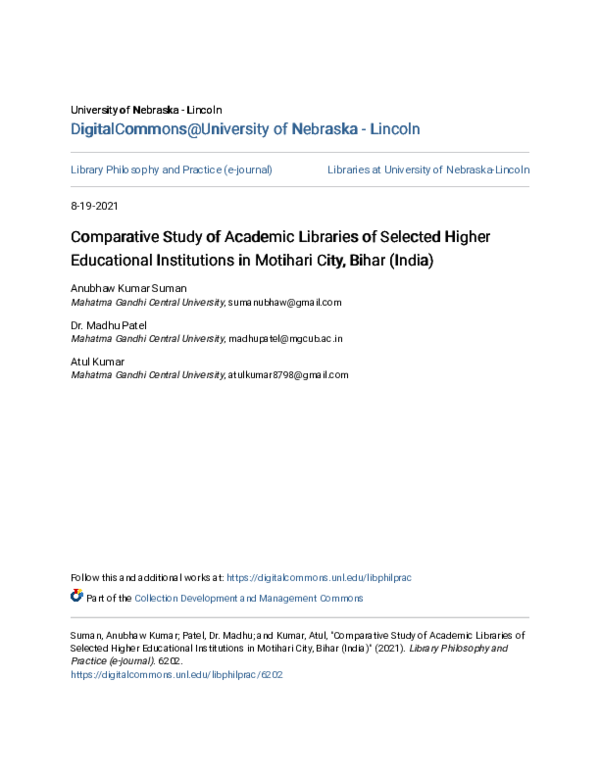 (PDF) Comparative Study of Academic Libraries of Selected Higher ...