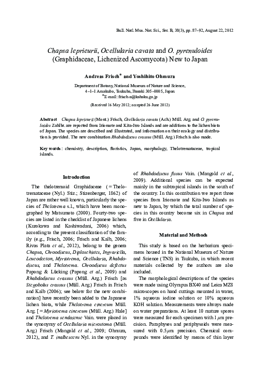 (PDF) Chapsa leprieurii, Ocellularia cavata and O. pyrenuloides ...