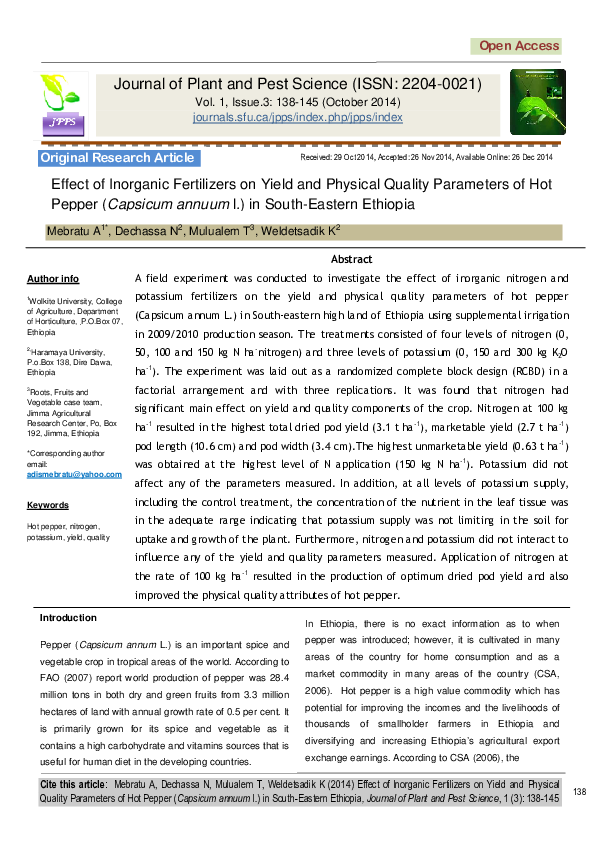 (PDF) Effect of Inorganic Fertilizers on Yield and Physical Quality ...