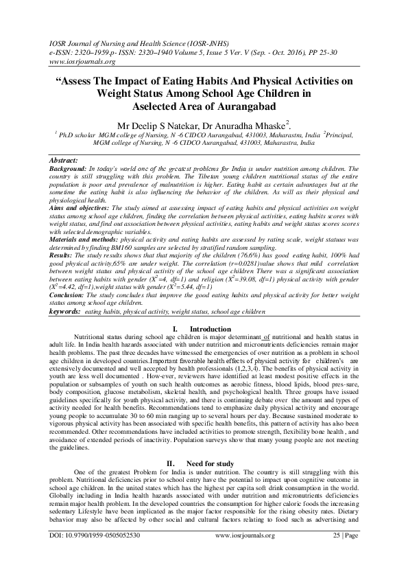 (PDF) “Assess The Impact of Eating Habits And Physical Activities on ...