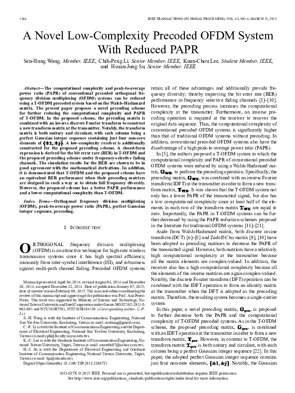(PDF) A Novel Low-Complexity Precoded OFDM System With Reduced PAPR