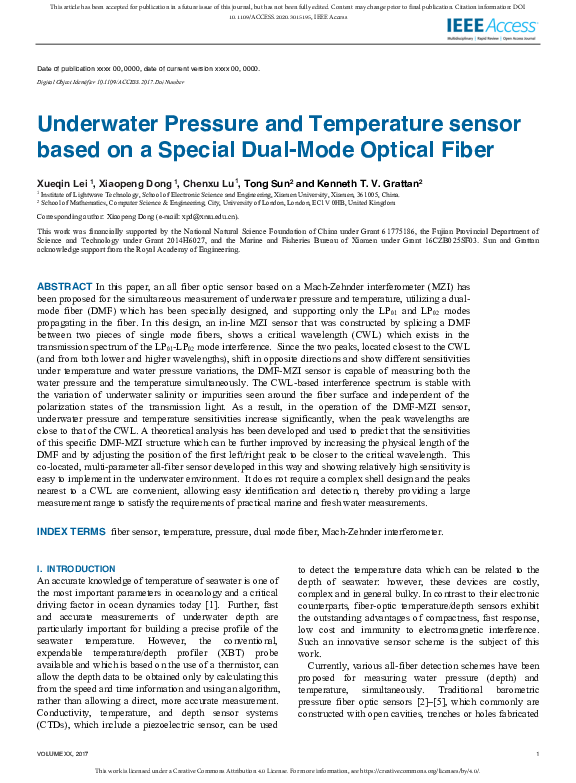 (PDF) Underwater Pressure and Temperature sensor based on a Special ...