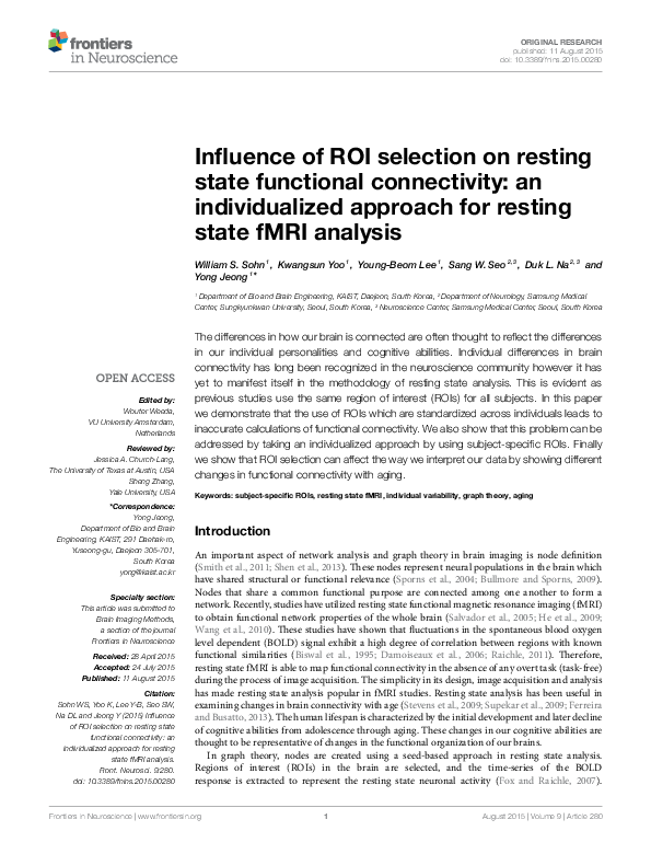 (PDF) Influence of ROI selection on resting state functional ...