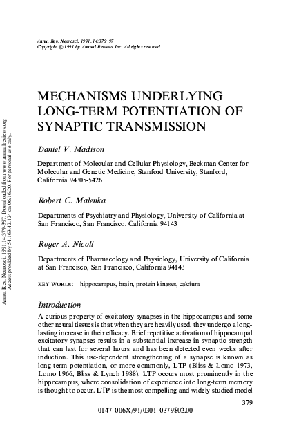 (PDF) Mechanisms Underlying Long-Term Potentiation of Synaptic Transmission