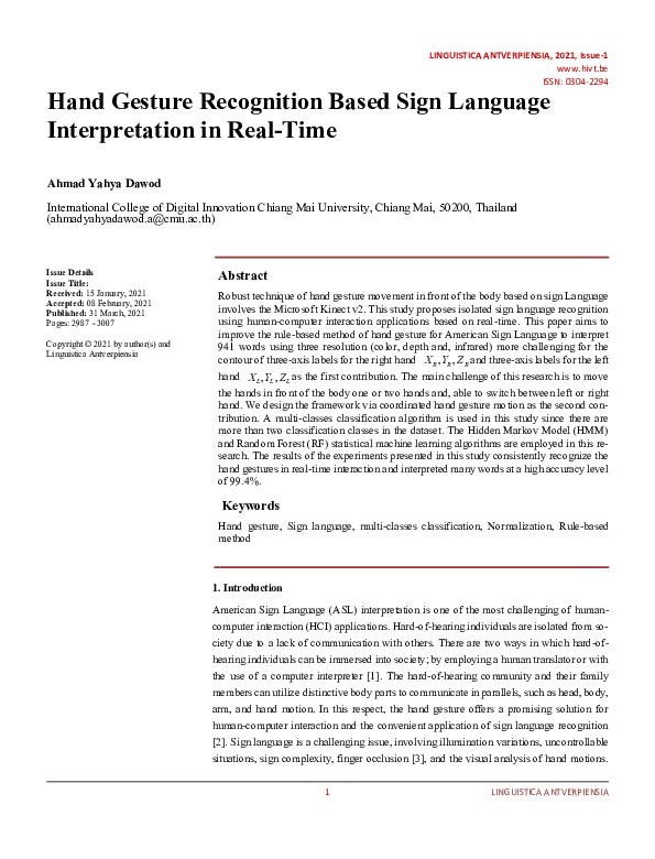 (PDF) Hand Gesture Recognition Based Sign Language Interpretation in ...