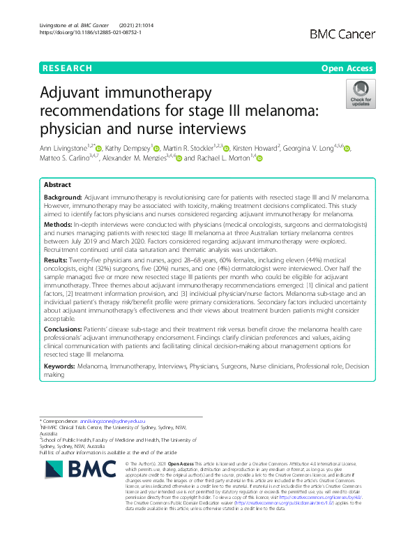 (PDF) Adjuvant immunotherapy recommendations for stage III melanoma ...