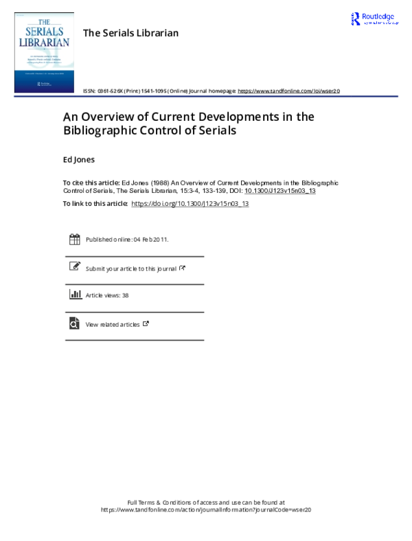 (PDF) An Overview of Current Developments in the Bibliographic Control ...