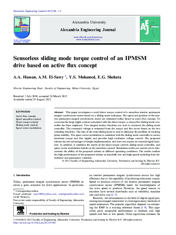 (PDF) Sensorless sliding mode torque control of an IPMSM drive based on ...