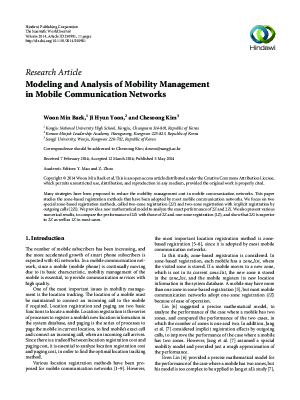(PDF) Modeling and analysis of mobility management in mobile ...
