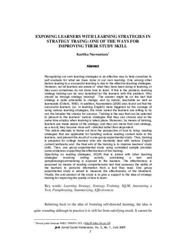 (PDF) Exposing Learners with Learning Strategies in Strategy Traing ...